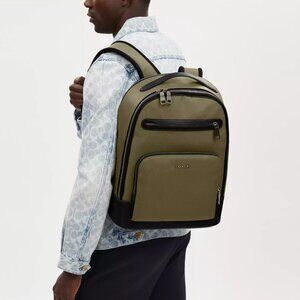 NWT Coach CO992 Ethan Canvas & Calf Leather Backpack in Gunmetal/Olive Drab